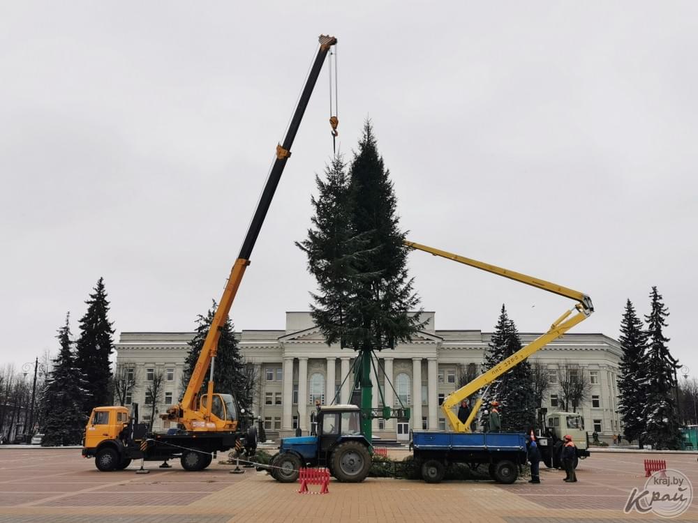 3 декабря в Молодечно монтируют главную елку города. Фото Михаила Маржевского, kraj.by