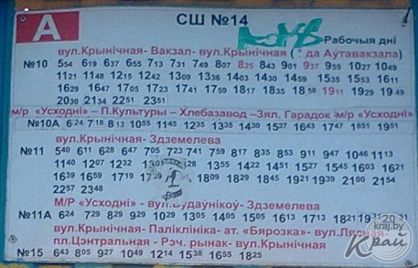Расписание городского транспорта в Молодечно. Остановка СШ №14