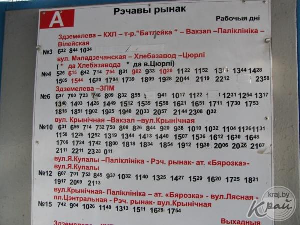 Расписание автобусов в Молодечно. Остановка Вещевой рынок (Рэчавы рынак)